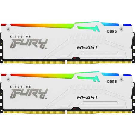 Оперативная память Kingston Fury Beast, DDR5, 32Gb (2x16GB), 5600MHz, CL36, DIMM, радиатор, RGB, белый