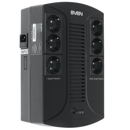 Источник бесперебойного питания SVEN UP-L1000E 1000VA/500W (6 розеток: 3х UPS/сетевой фильтр+3 x сетевой фильтр)