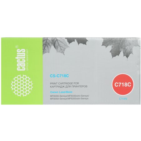 Картридж лазерный Cactus CS-C718С голубой (2900 стр.) для принтеров Canon i-Sensys MF8330/MF8340/MF8350/MF8360/MF8540/MF8580/LBP7200/7210/7660/7680