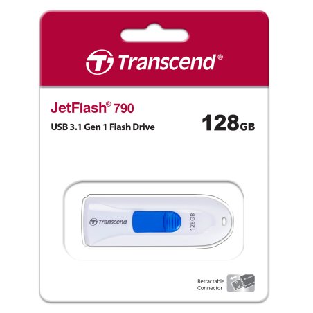 Флешка USB Transcend Jetflash 790 (TS128GJF790W), 128Gb, USB 3.0, R/W 90/40, белый