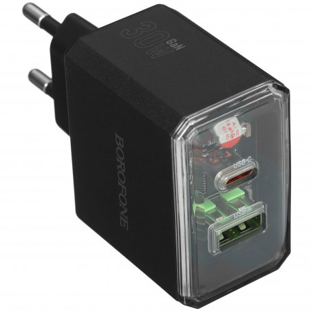 Сетевое зарядное устройство BOROFONE (6941991110689) BAS32A 1USB+1Type-C 3.0A QC3.0 PD 30W, черный