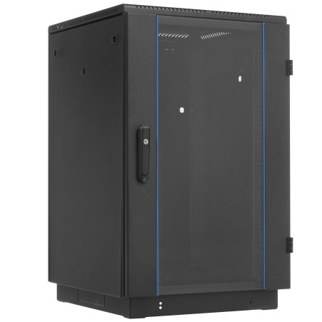 Шкаф коммутационный ЦМО ШТК-М-18.6.6-1ААА-9005 18U 600x600 мм пер. дв. стекл задн. дв. стал.лист 2 бок. пан. направл. под закл.гайки 270 кг черный