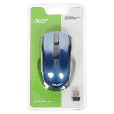 Мышь беспроводная Acer OMR031 черный/синий, 1600 dpi, радиоканал, USB, кнопки - 4