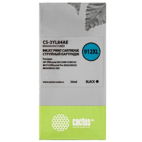 Картридж струйный Cactus CS-3YL84AE 912XL (есть ограничения по прошивке) черный (30 мл) для HP OfficeJet 8012/8014/8015/8017;OfficeJet Pro 8022/8023/8024/8025 AIO