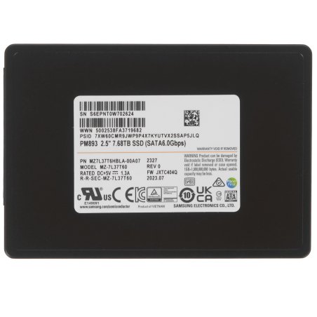 Накопитель SSD Samsung PM893, 7.68Tb, SATA III, 2.5", R/W 520/500