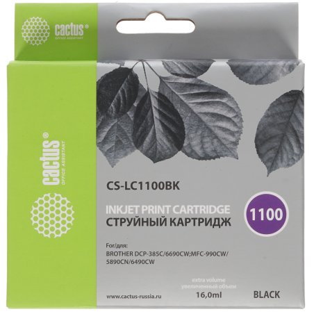Картридж струйный Cactus CS-LC1100BK черный (16 мл) для Brother DCP-385c/6690cw/MFC-990/5890/5895/6490