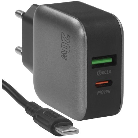 Сетевое зарядное устройство 1USB+1Type-C 3.0A PD 20W+QC3.0 быстрая зарядка для Type-C Type-C Borofone BAS54A (Black)