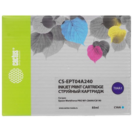 Картридж струйный Cactus CS-EPT04A240 голубой (85мл) для Epson WorkForce Pro WF-C8190, WF-C8690