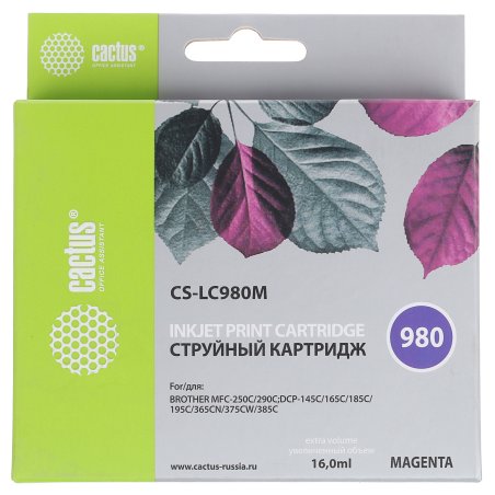 Картридж струйный Cactus CS-LC980M пурпурный (16 мл) для Brother DCP-145C/165C MFC-250C/290C