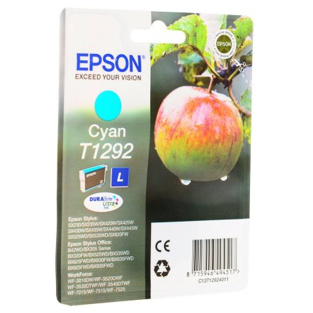 Картридж струйный Epson T1292 (C13T12924012/C13T12924011/C13T12924010) голубой (7 мл) для SX420/425/525WD/B42WD/BX320FW/BX625WFD
