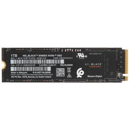 Накопитель SSD WD 1Tb Black SN850X, M.2(22x80мм), NVMe, PCIe 4.0 x4, 3D TLC, R/W 7300/6300Mb/s, IOPs 800 000/1 100 000, TbW 600, DWPD 0.3 (12 мес.)