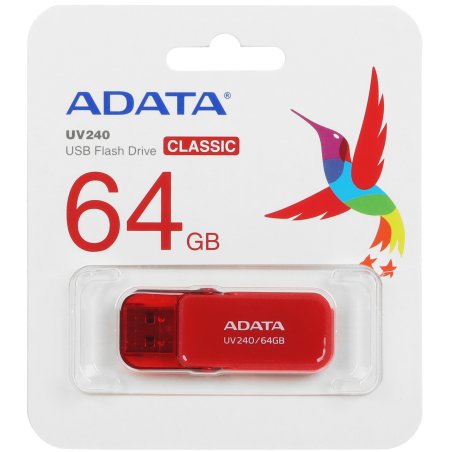 Флешка USB ADATA UV240 (AUV240-64G-RRD), 64Gb, USB 2.0, R/W 15/5, красный