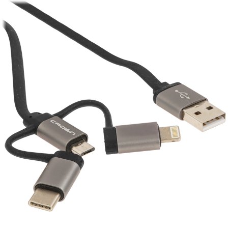 Кабель Crown USB - microUSB/USB Type-C/Lightning CMCU-3182 черный