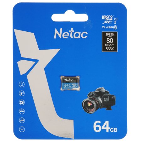 Флеш карта microSDHC 64Gb Netac P500 <NT02P500STN-064G-S> (без SD адаптера) 80Mb/s