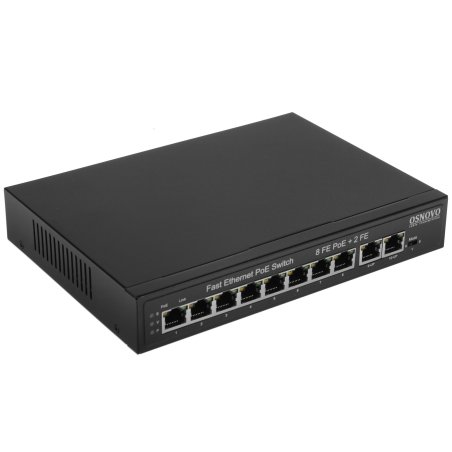 Коммутатор PoE Osnovo SW-21000(120W), 8 x FE с поддержкой PoE (IEEE 802.3af/at), 2 x FE, до 30W на порт, суммарно до 120W