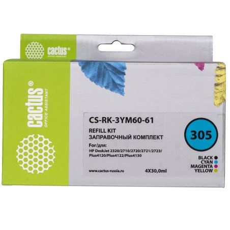 Заправочный набор Cactus CS-RK-3YM60-61 многоцветный 4x30мл для HP DeskJet 2710/2120/2721/2722