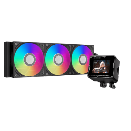 Система охлаждения PCCooler GT360 ARGb Display WH (310W, 360мм, LED temp., белый, ARGb/Fans: 3x120мм, 99CFM, 41.5dBA, 3000RPM/Pump 15dBA, 2600RPM, Rad thickness 27мм/S: 1851, 1700, 1200, 115X, AM5, AM4)