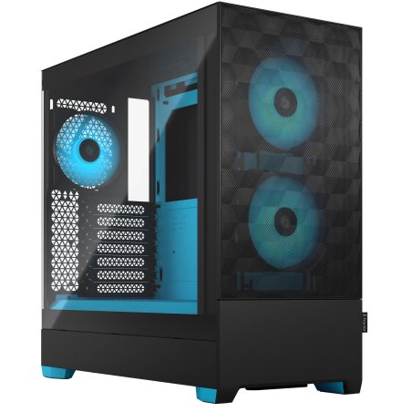 Компьютерный корпус без блока питания Fractal Design Pop Air RGb Cyan Core TG Clear Tint, Midi-Tower, 3x120мм RGb, 2xUSB-A 3.2 ATX, mATX, mITX черный/циан