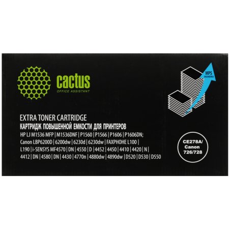 Картридж лазерный Cactus CS-CE278X-MPSXL CE278A/Canon 726/728 черный (8000стр.) для HP LJ M1536 MFP/M1536DNF/P1560/P1566/P1606/P1606DN;Canon LBP6200D/6200dw/6230d/6230dw/FAXPHOHE L100/L190/i-SENSYS MF4570/DN/4550/D/4452/4450/4410/4420/N/4412/DN/4580/DN/44