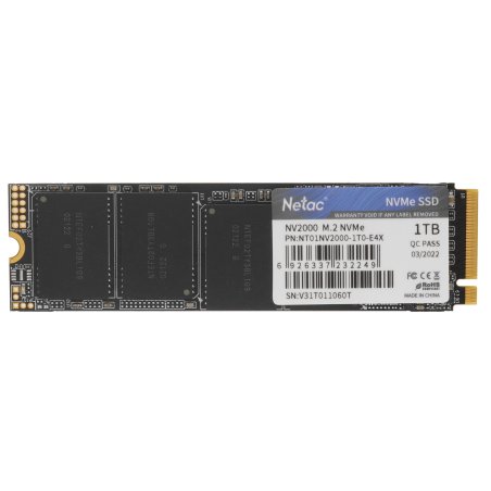 Накопитель SSD Netac NV2000, 1Tb, PCIe 3.0 x4, M.2 2280, NVMe, R/W 2500/2100