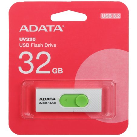 Флешка USB ADATA UV320 (AUV320-32G-RWHGN), 32Gb, USB 3.2, R/W 100/30, белый/зеленый