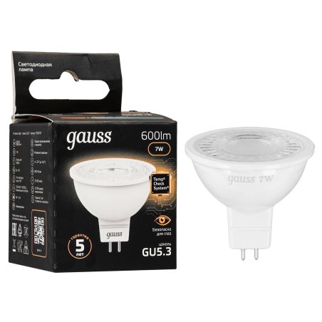 Лампа светодиодная Gauss LED MR16 GU5.3 7W 600lm 2700K 1/10/100