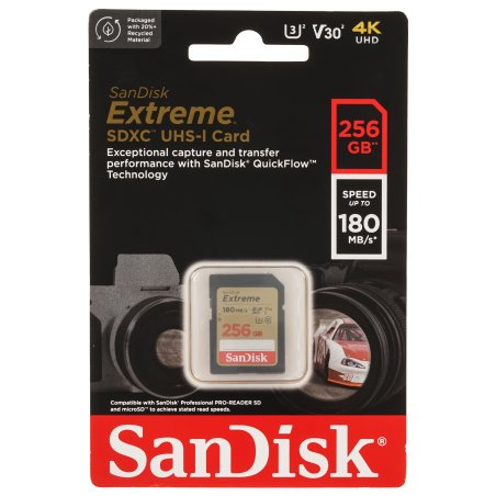 Флеш карта SD 256Gb SanDisk SDXC Class 10 V30 UHS-I U3 Extreme, 180MB/s