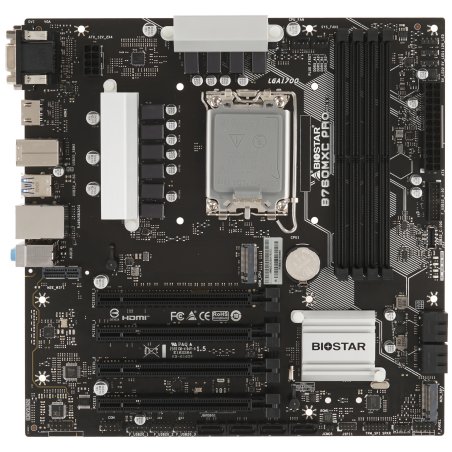 Материнская плата Biostar B760MXC PRO, LGA 1700, Intel B760, 4xDDR4, 8xSATA, 2xM.2, 1xPCIe 4.0 x16, 3xPCIe 3.0 x1, 1xHDMI, 1xDVI, 1xVGA, 1x 1Gb LAN, 4xUSB-A 3.2 Gen 2, 2xUSB-A 2.0, 3x3.5 мм, 7.1, mATX