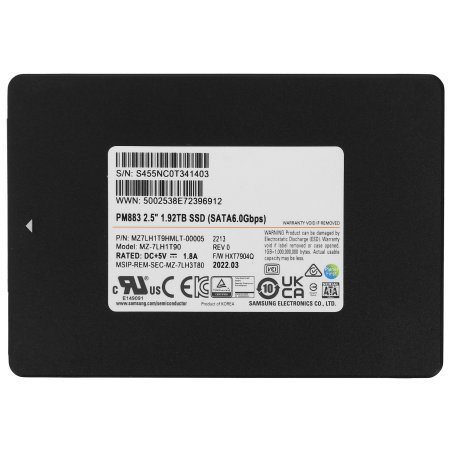 Накопитель SSD Samsung PM883, 1920Gb, SATA III, R/W 550/520
