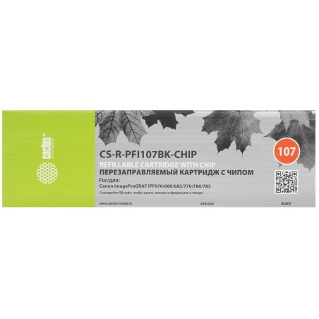 Картридж перезаправляемый струйный Cactus CS-R-PFI107BK-CHIP (260мл) для Canon imageProGRAF iPF670/680/685/770/780/785 с чипом