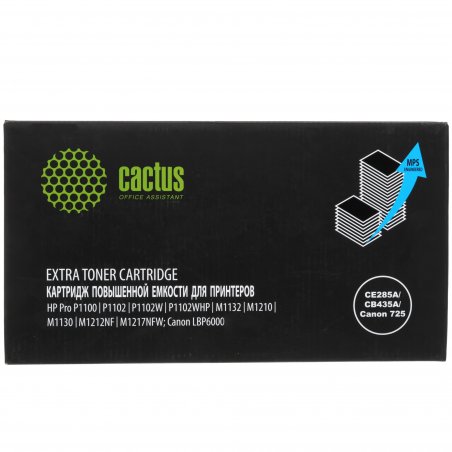 Картридж лазерный Cactus CS-CE285X-MPSXL CE285A/CB435A/Canon 725 черный (8000стр.) для HP Pro P1100/P1102/P1102W/P1102WHP/M1132/M1210/M1130/M1212NF/M1217NFW; Canon LBP6000