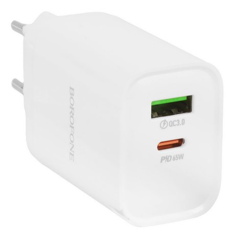 Сетевое зарядное устройство BOROFONE BA87A 1Type-C 3.0A PD 65W+QC3.0 быстрая зарядка, белый