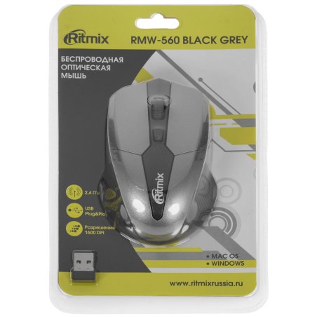 Мышь беспроводная Ritmix RMW-506 черный, 1000 dpi, радиоканал, USB, кнопки - 3