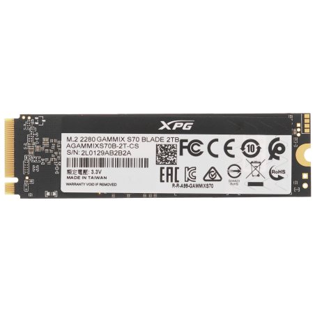 Накопитель SSD ADATA XPG GAMMIX BLADE S70, 2Tb, PCIe 4.0 x4, M.2 2280, NVMe, R/W 7400/6400