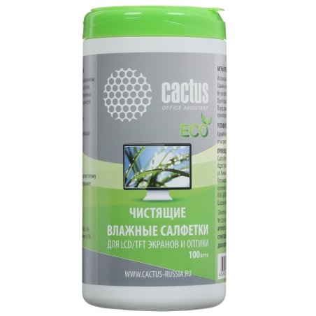 Салфетки Cactus CS-T1001E для экранов и оптики туба 100шт влажные