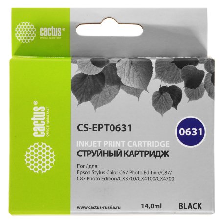 Картридж струйный Cactus CS-EPT0631 (T0631) черный (10 мл) для Epson Stylus C67/C87/CX3700/CX4100/CX4700