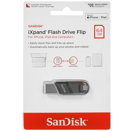 Флешка USB Sandisk 64Gb iXpand Flip SDIX90N-064G-GN6NN USB3.1 зеленый/серебристый