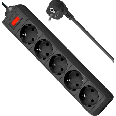 Сетевой фильтр Defender ES, 5.0м, 5 розеток, черный