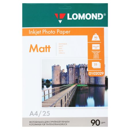 Фотобумага Lomond односторонняя матовая, 90г/м2, A4 (21X29,7)/25л. для струйной печати