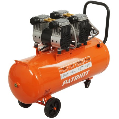 Компрессор Patriot поршневой безмасляный WO 80-360, 360 л/мин, 8 бар, 2200 Вт, 80 л, быстросъем и "елочка" с вентилем