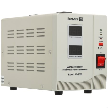 Стабилизатор напряжения ExeGate Expert AS-2000 (2000ВА, вход 140...260В, двойная цифр. индикация вход/вых. напряжения, выход 220В±8%, КПД 98%, 5 уровней защиты, задержка, метал. корпус, 2 евророзетки, RTL)