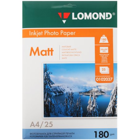 Фотобумага Lomond односторонняя матовая, 180г/м2, A4 (21X29,7)/25л. для струйной печати