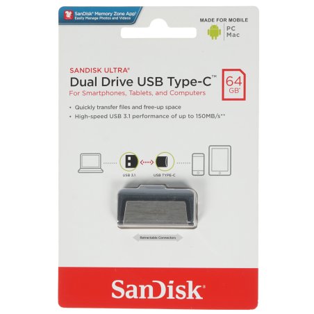 Флешка USB Sandisk 64Gb Ultra Dual SDDDC2-064G-G46 USB 3.0 серый/узор