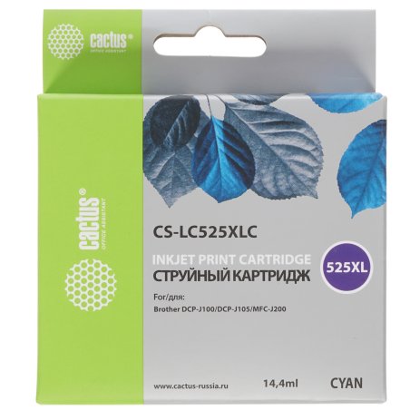Картридж струйный Cactus CS-LC525XLC голубой (14.4 мл) для Brother DCP-J100/J105/J200