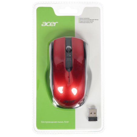 Мышь беспроводная Acer OMR032 черный/красный, 1600 dpi, радиоканал, USB, кнопки - 4