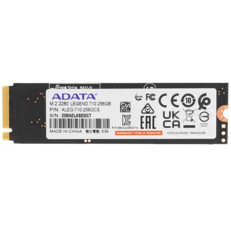 Накопитель SSD ADATA LEGEND 710, 256Gb, PCIe 3.0 x4, M.2 2280, NVMe, R/W 2100/1000, с радиатором