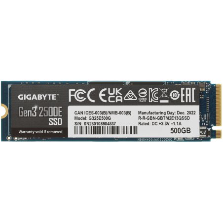 Накопитель SSD GIGABYTE AORUS Gen3 2500E, 500Gb, M.2 2280, PCIe 3.0 x4, NVMe, R/W 2300/1500