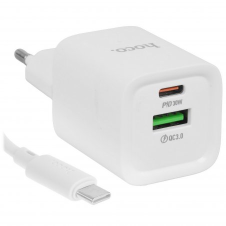 Сетевое зарядное устройство HOCO C149A 1USB+1Type-C 3.0A PD 30W+QC3.0, белый