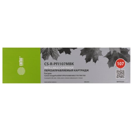 Картридж перезаправляемый струйный Cactus CS-R-PFI107MBK черный матовый для Canon imageProGRAF iPF670/680/685/770/780/785 без чипа