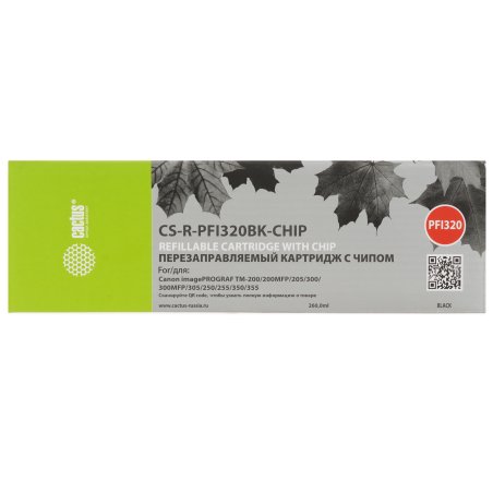 Картридж перезаправляемый струйный Cactus CS-R-PFI320BK-CHIP PFI-320BK черный (260мл) для Canon imagePROGRAF TM-200/200MFP/205/300/300MFP/305/250/255/350/355 с чипом